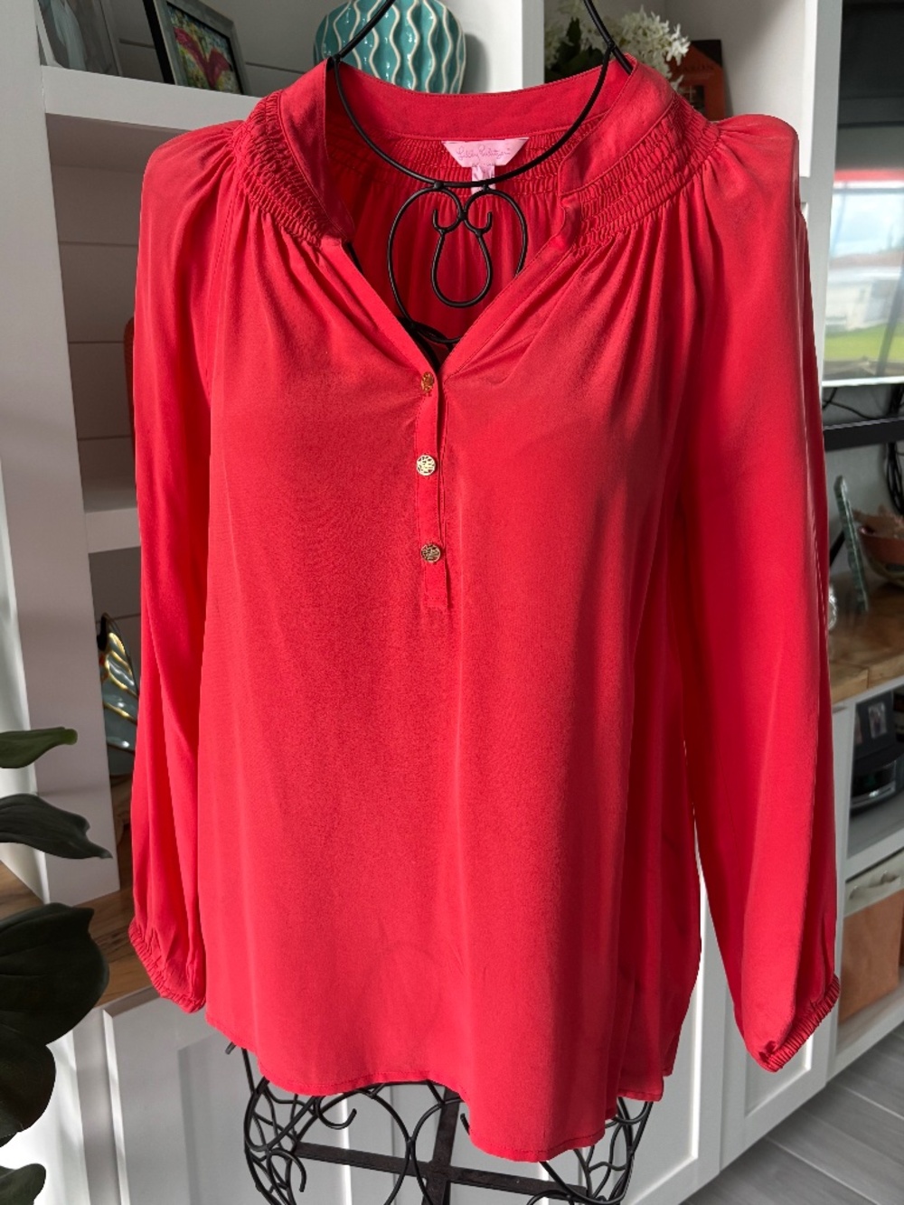 Lilly Pulitzer Elsa Coral Red Silk Blouse Sz S